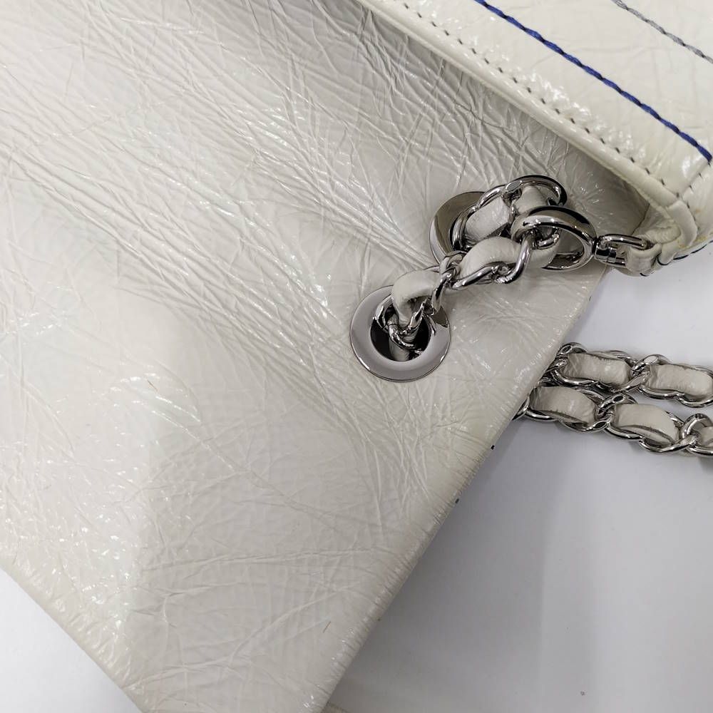 Chanel CC Logo Double Chain Shoulder Bag Enamel White — view 8