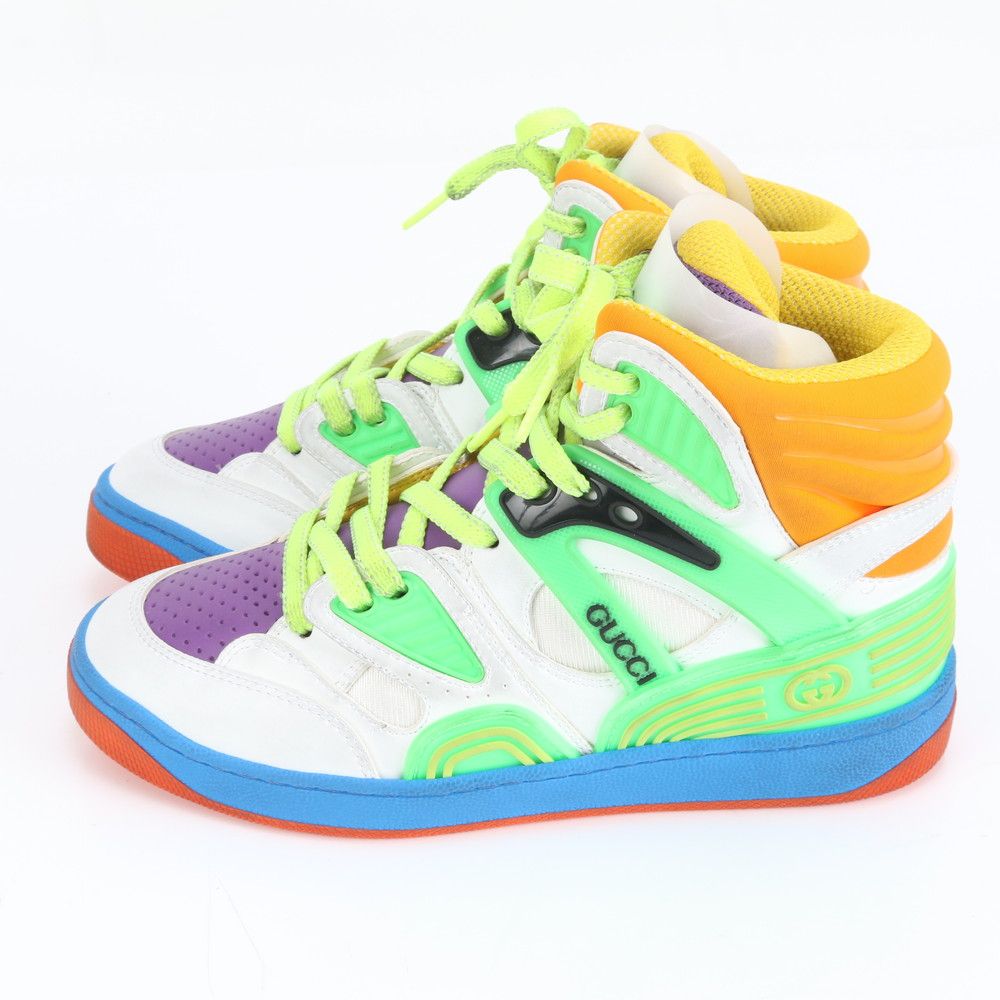 Gucci Basket High Cut Sneakers Interlocking Lace Up Shoes 35 Ree — view 5