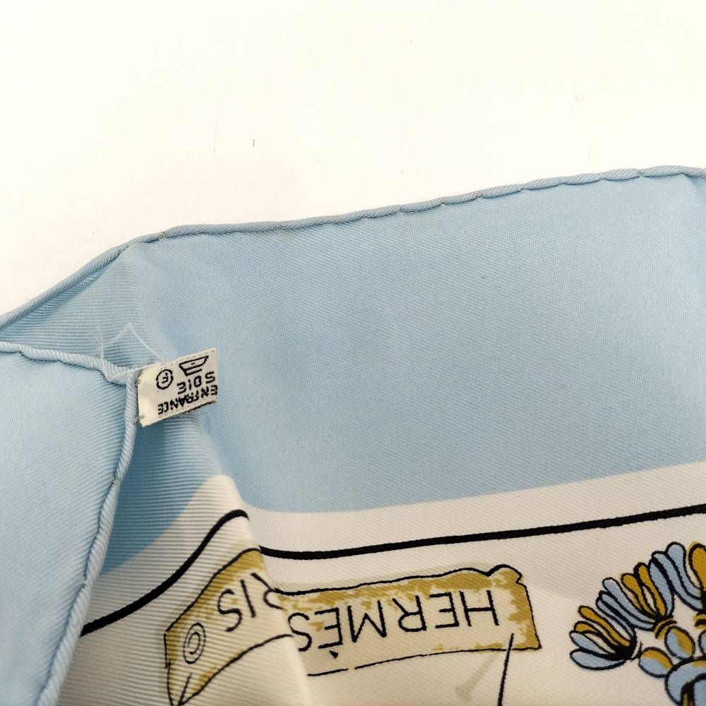 Hermes Carre 90 Pasementerie Silk White Light Blue Multicolor Scarf — view 7
