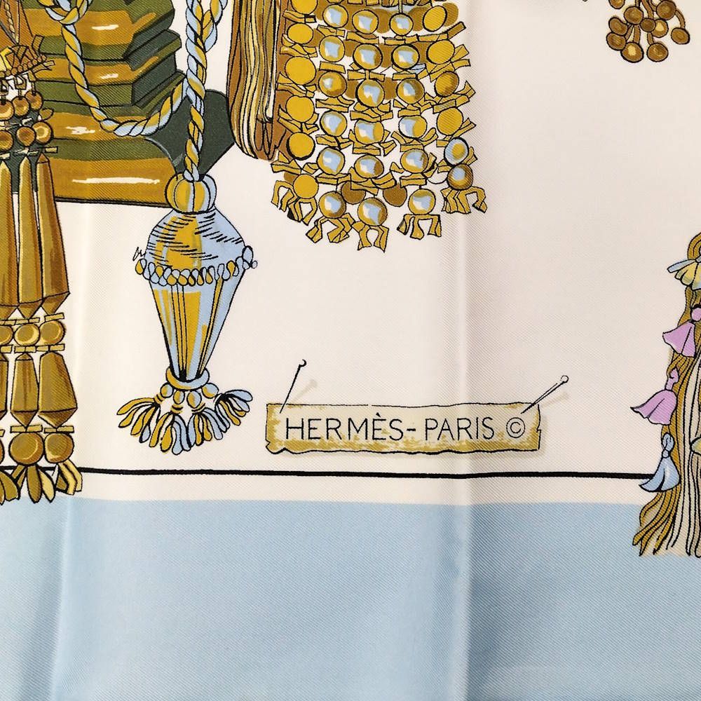 Hermes Carre 90 Pasementerie Silk White Light Blue Multicolor Scarf — view 2