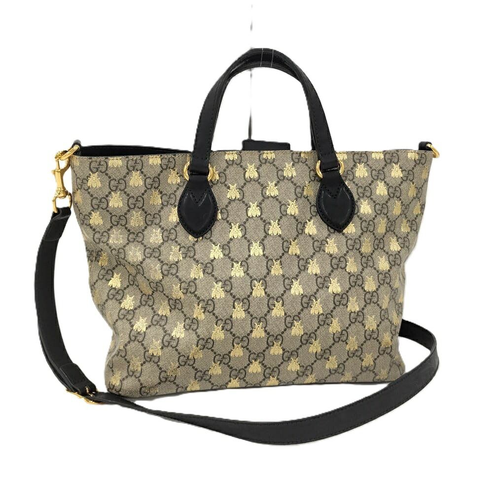 Gucci 2-Way Bag Bee Coating Leather Brown Black