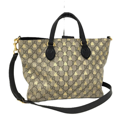 Gucci 2-Way Bag Bee Coating Leather Brown Black