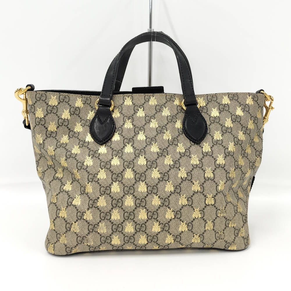 Gucci 2-Way Bag Bee Coating Leather Brown Black — view 2