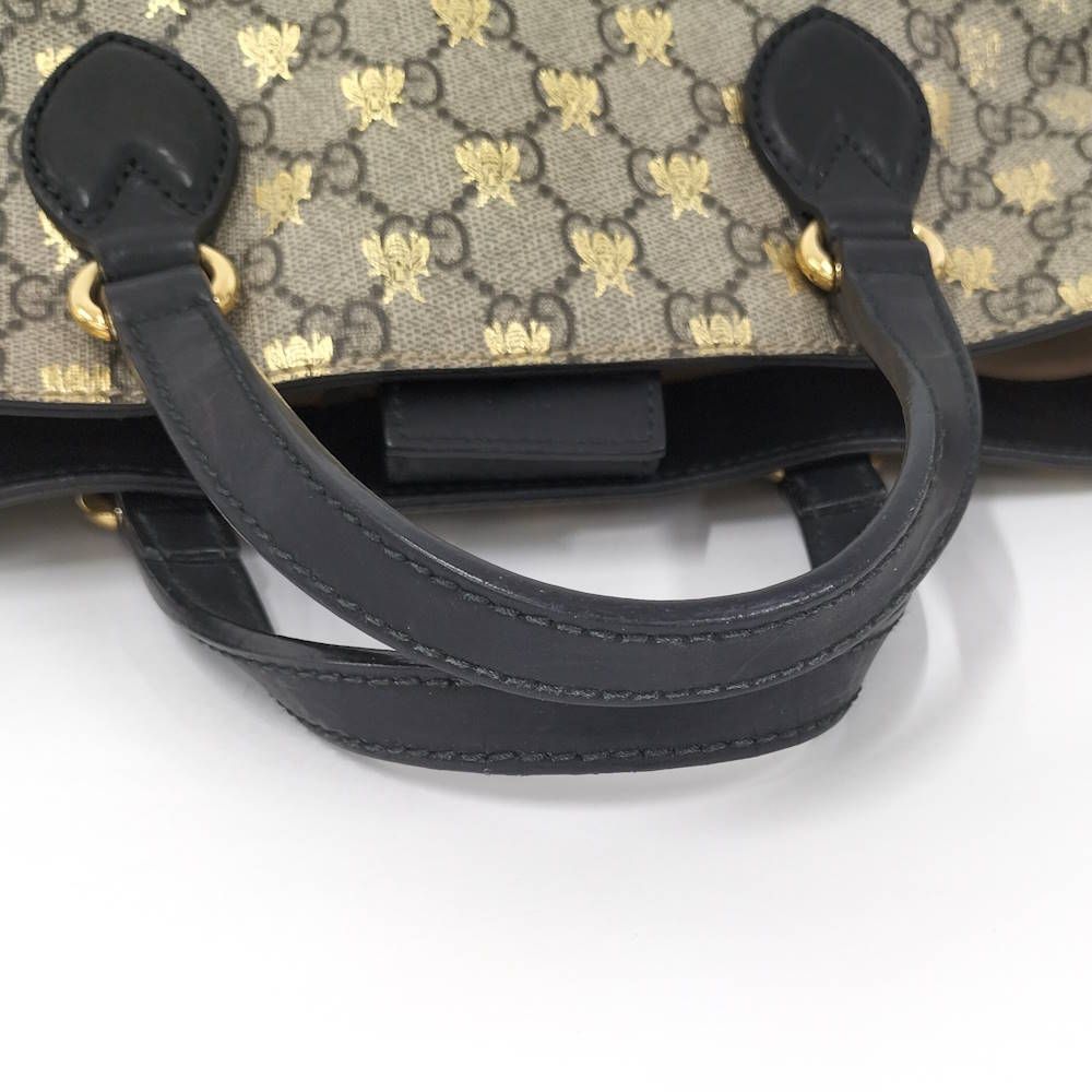Gucci 2-Way Bag Bee Coating Leather Brown Black — view 4