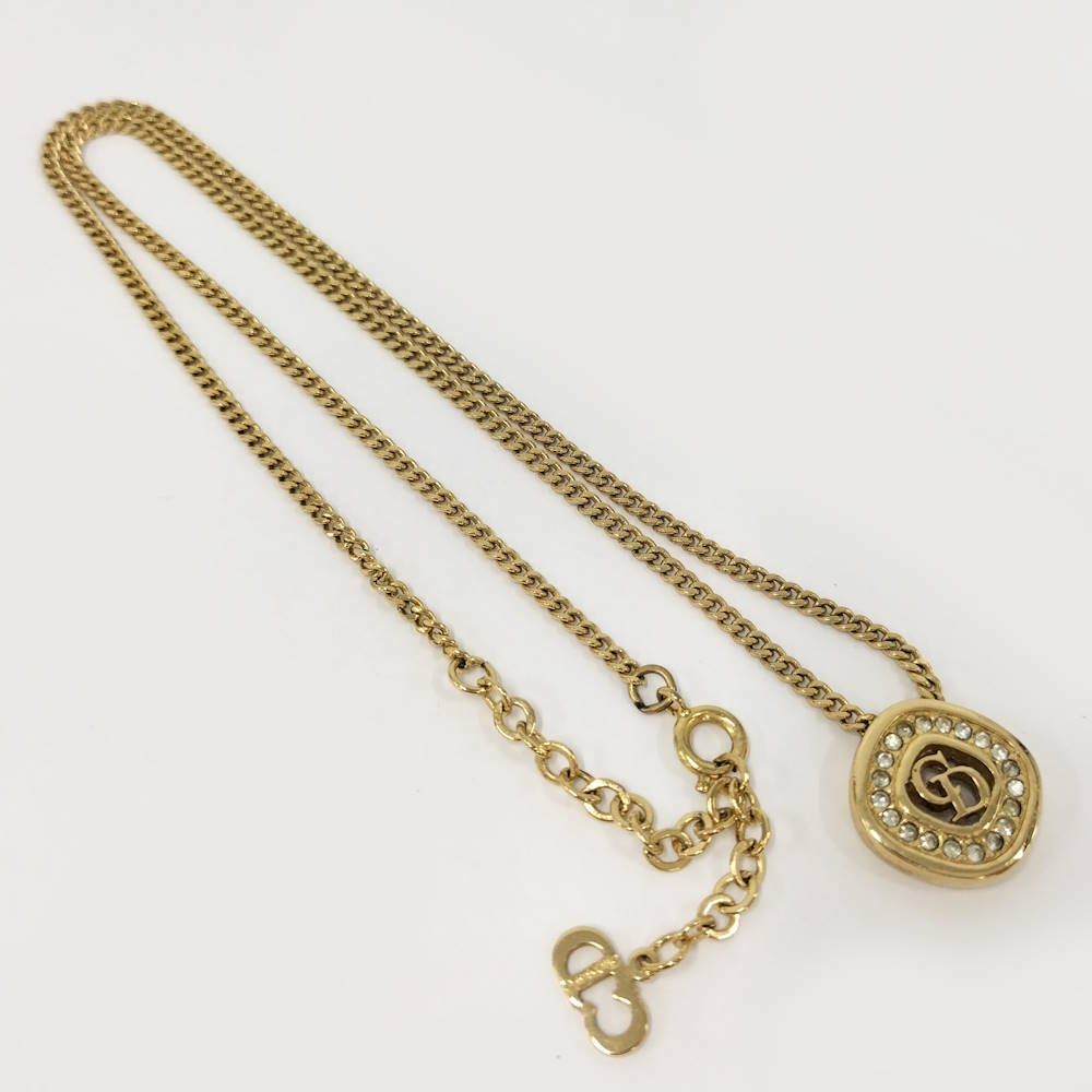 Dior Vintage Necklace Line Stone Gold — view 6
