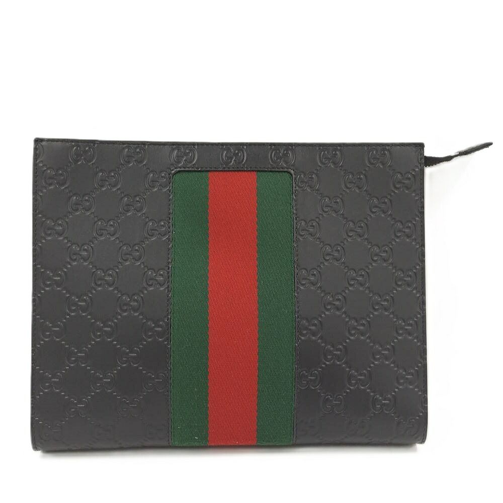 Gucci Clutch Guccissima Sherry Line Leather Black