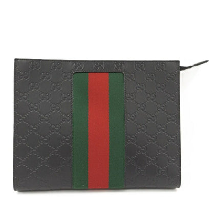 Gucci Clutch Guccissima Sherry Line Leather Black
