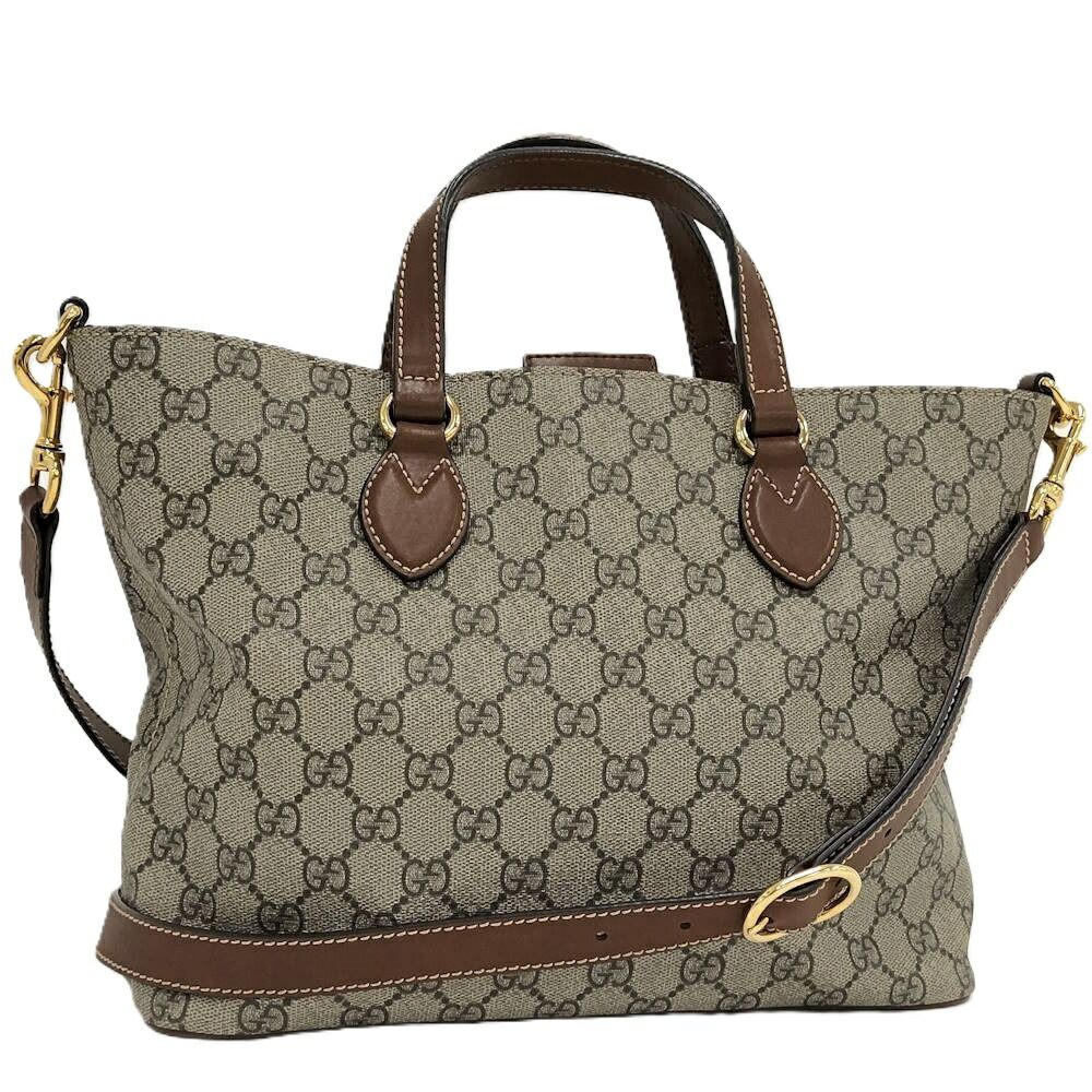 Gucci 2-Way Tote Shoulder Bag GG Supreme Leather Beige