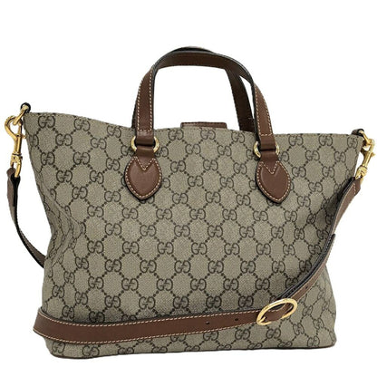 Gucci 2-Way Tote Shoulder Bag GG Supreme Leather Beige