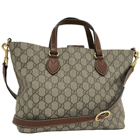 Gucci 2-Way Tote Shoulder Bag GG Supreme Leather Beige