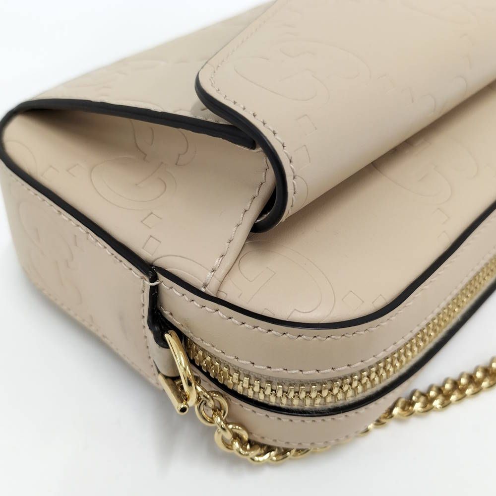 Gucci Chain Shoulder Bag Leather Beige — view 6