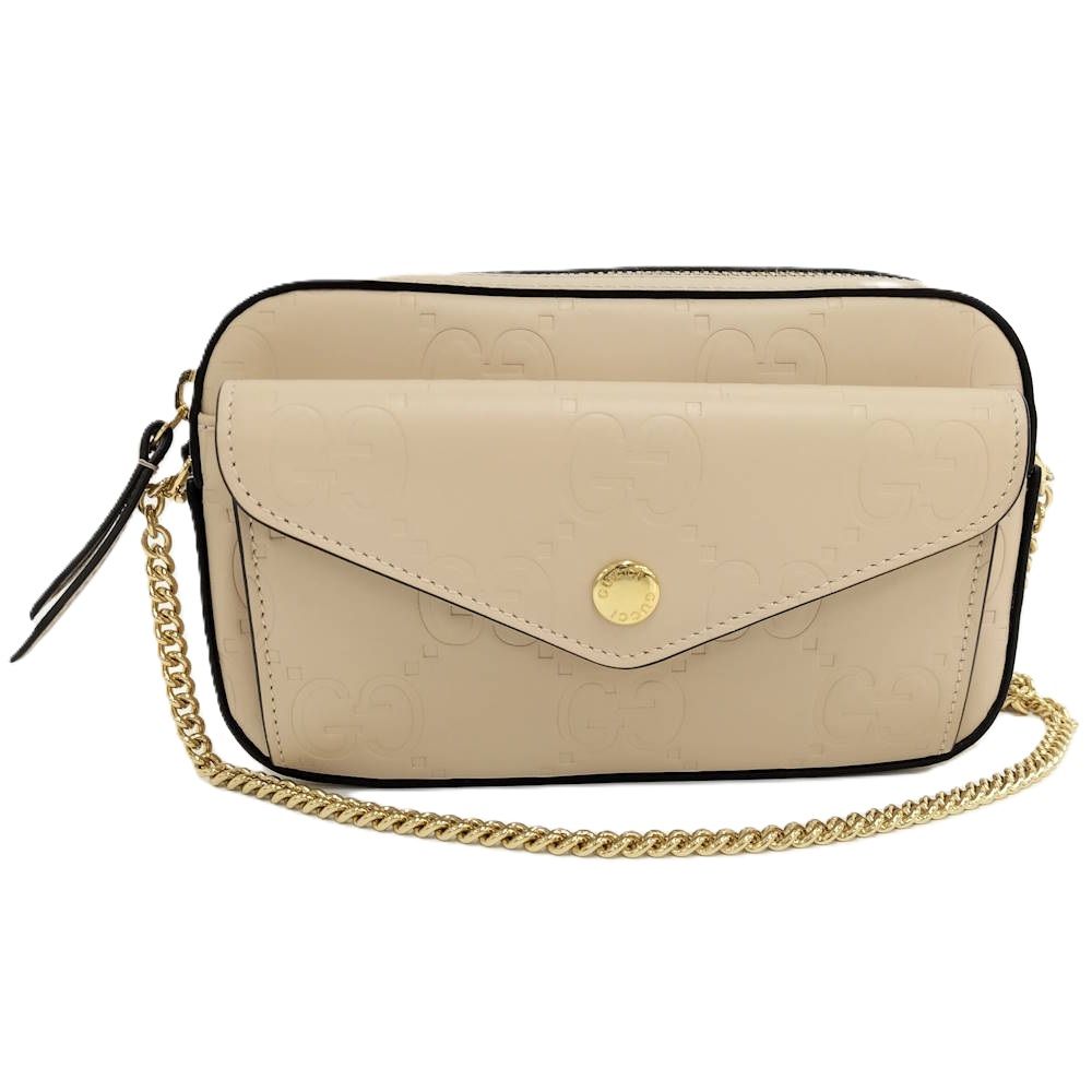 Gucci Chain Shoulder Bag Leather Beige