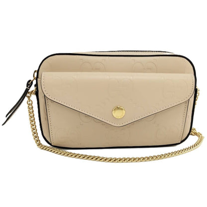 Gucci Chain Shoulder Bag Leather Beige