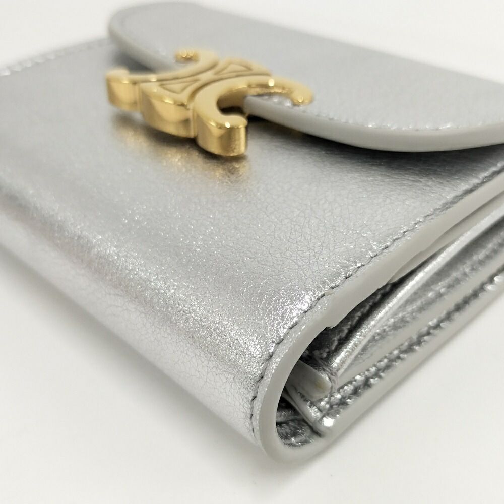 Celine Trifold Wallet Leather Silver — view 5