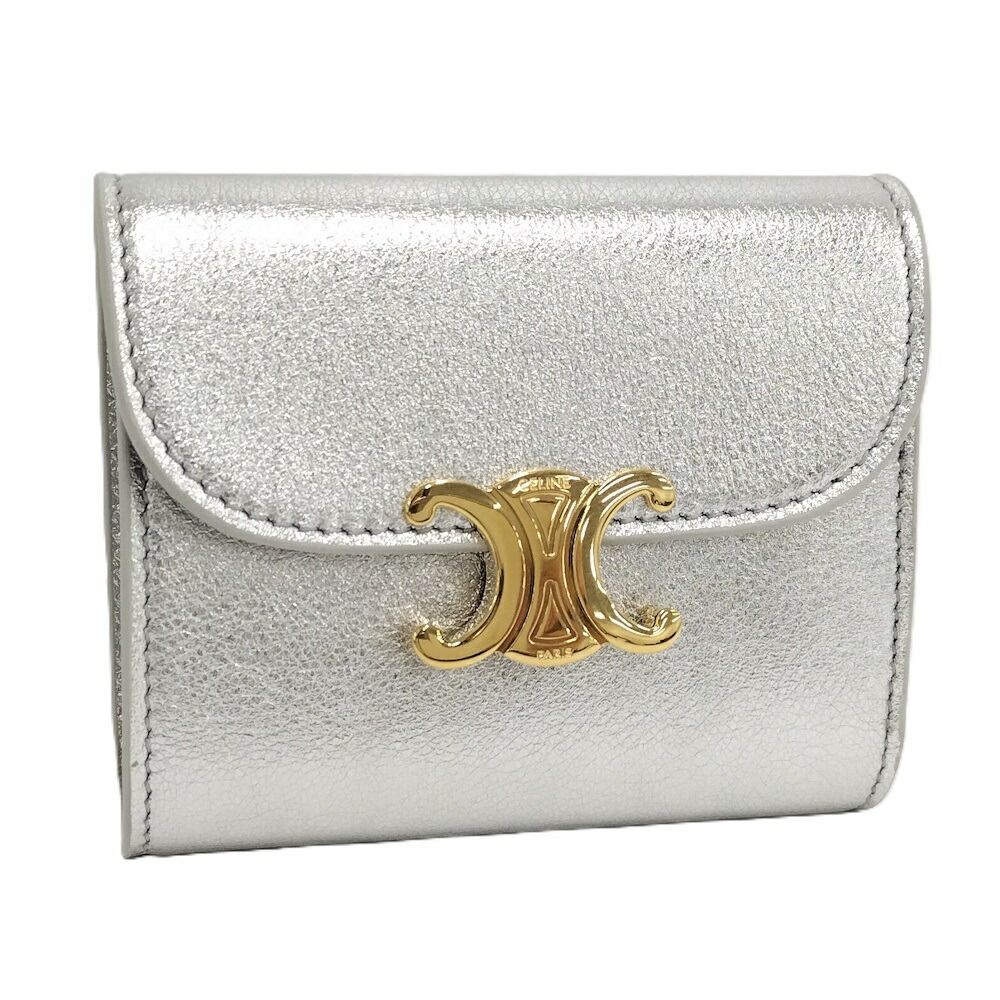 Celine Trifold Wallet Leather Silver