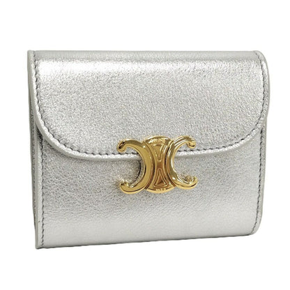 Celine Trifold Wallet Leather Silver