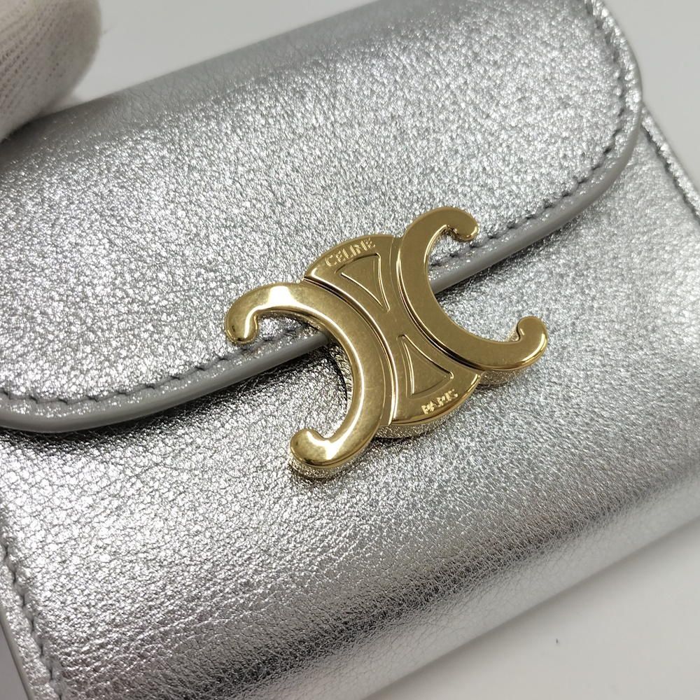 Celine Trifold Wallet Leather Silver — view 6