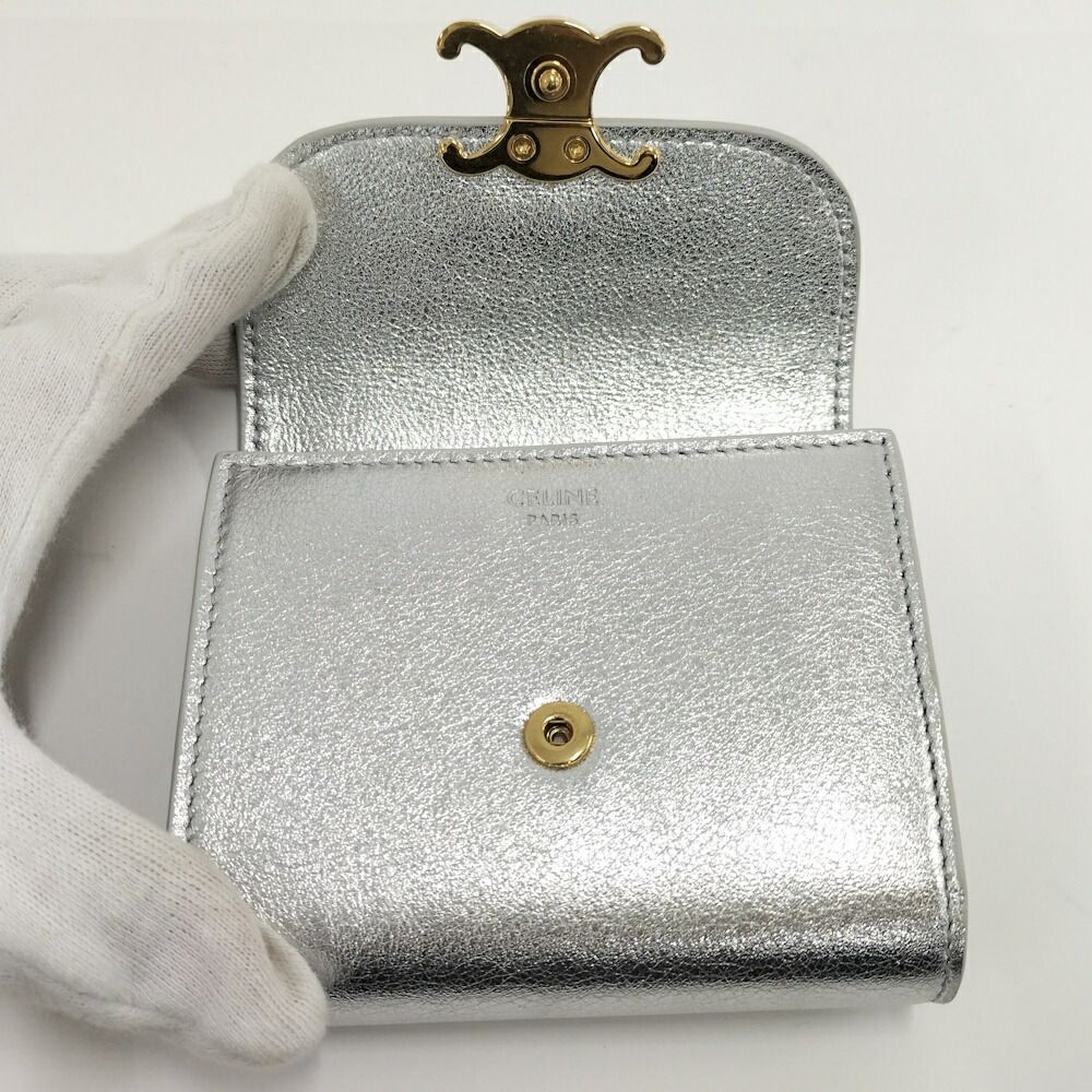 Celine Trifold Wallet Leather Silver — view 8