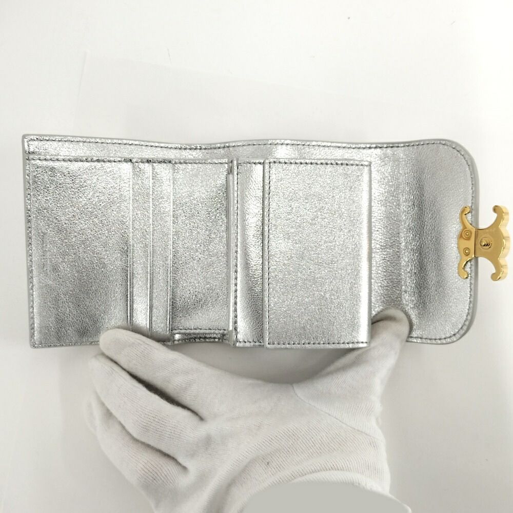 Celine Trifold Wallet Leather Silver — view 2