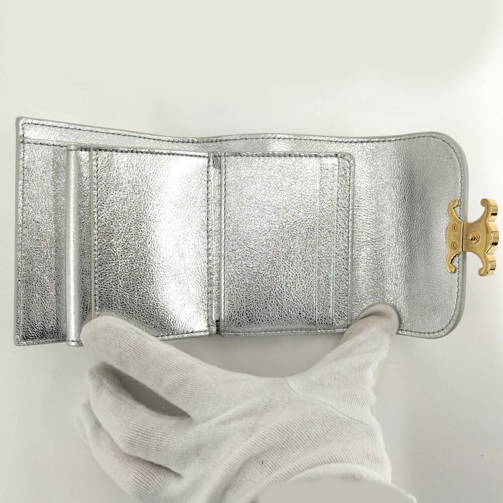 Celine Trifold Wallet Leather Silver — view 3