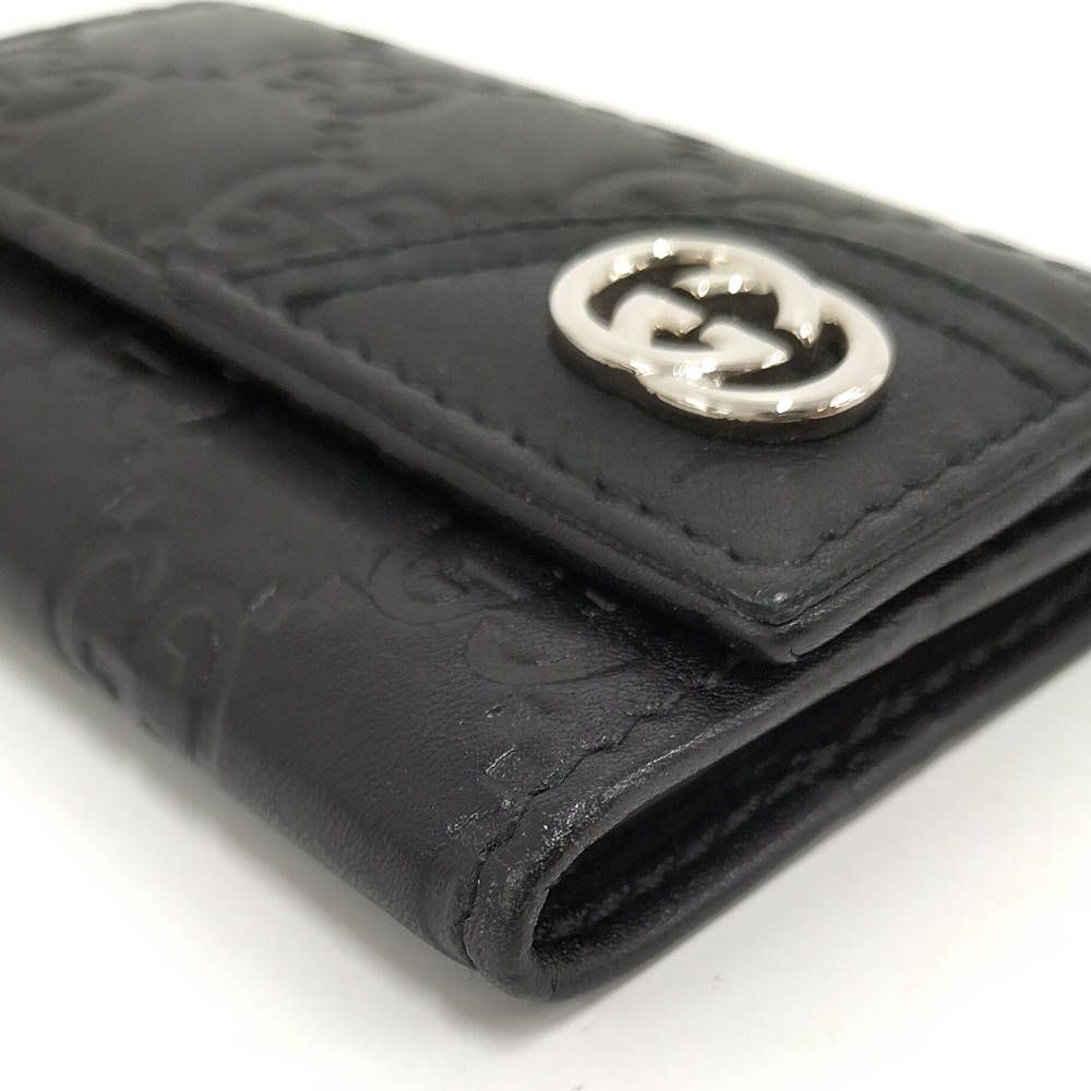 Gucci 6 Key Case Guccissima Interlocking GG Pattern Leather Black Key Holder — view 4