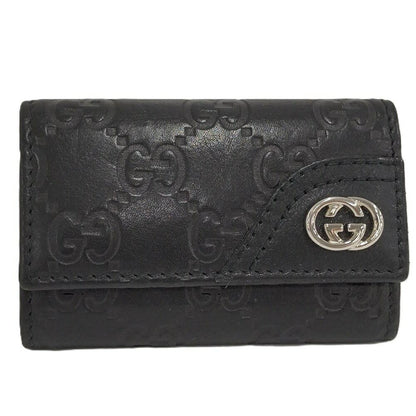 Gucci 6 Key Case Guccissima Interlocking GG Pattern Leather Black Key Holder