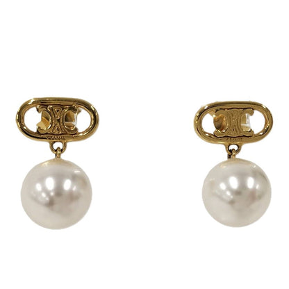 Celine Earrings Triomphe Faux Pearl Gold Plated