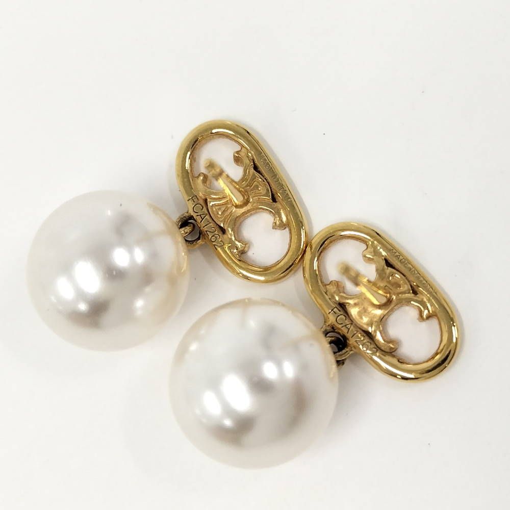 Celine Earrings Triomphe Faux Pearl Gold Plated — view 3
