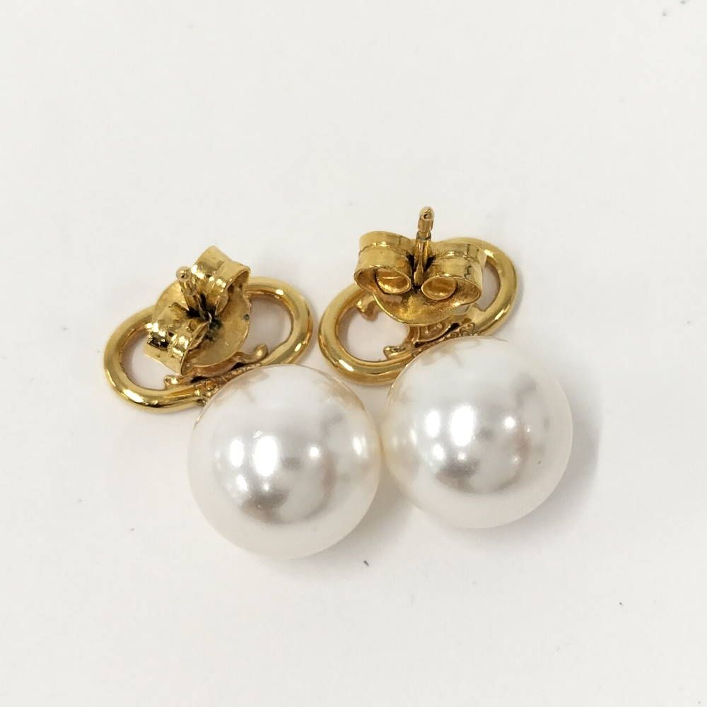 Celine Earrings Triomphe Faux Pearl Gold Plated — view 2