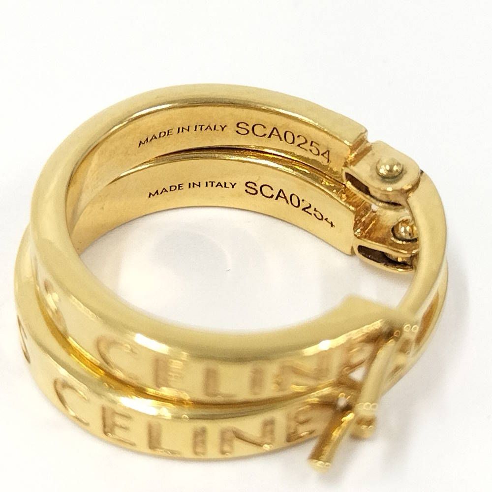 Celine Earrings Hoop Logo Plated Gold — view 7