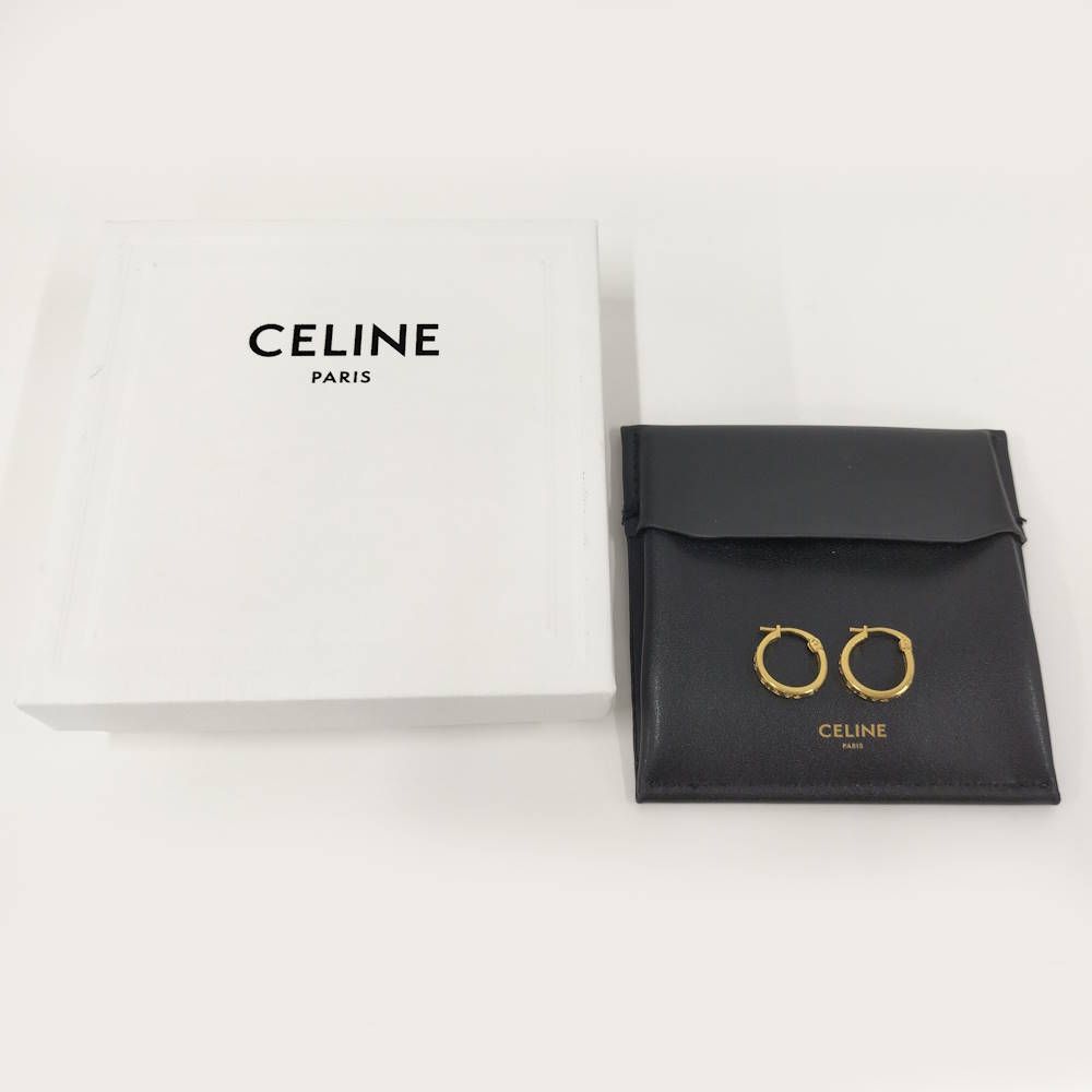 Celine Earrings Hoop Logo Plated Gold — view 8