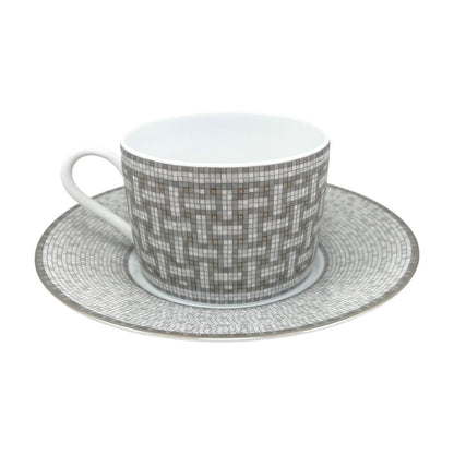 Hermes Tea Cup & Saucer Mosaic 24 Platinum Porcelain Gray White — view 2
