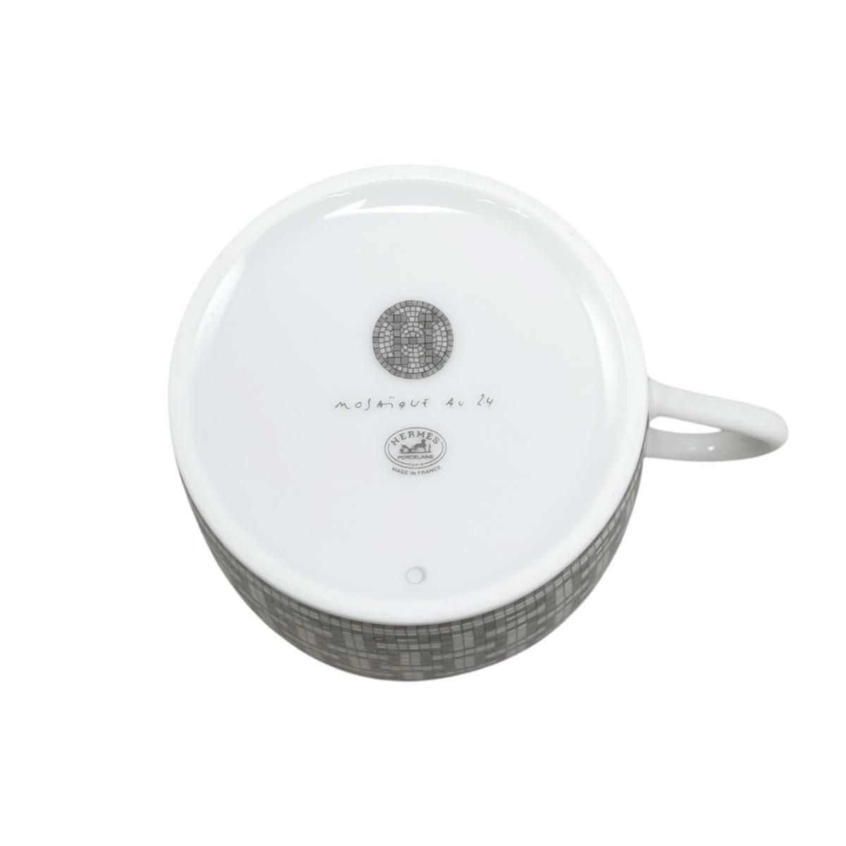 Hermes Tea Cup & Saucer Mosaic 24 Platinum Porcelain Gray White — view 6