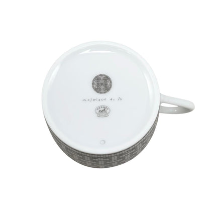 Hermes Tea Cup & Saucer Mosaic 24 Platinum Porcelain Gray White — view 6