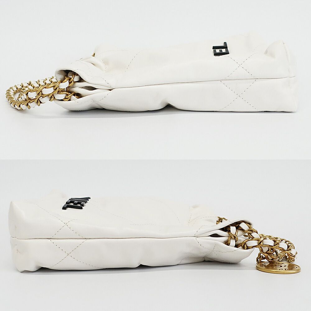 Chanel Ten 22 Mini 2-Way Shoulder Bag White Gold Shiny Calf Quilted — view 4
