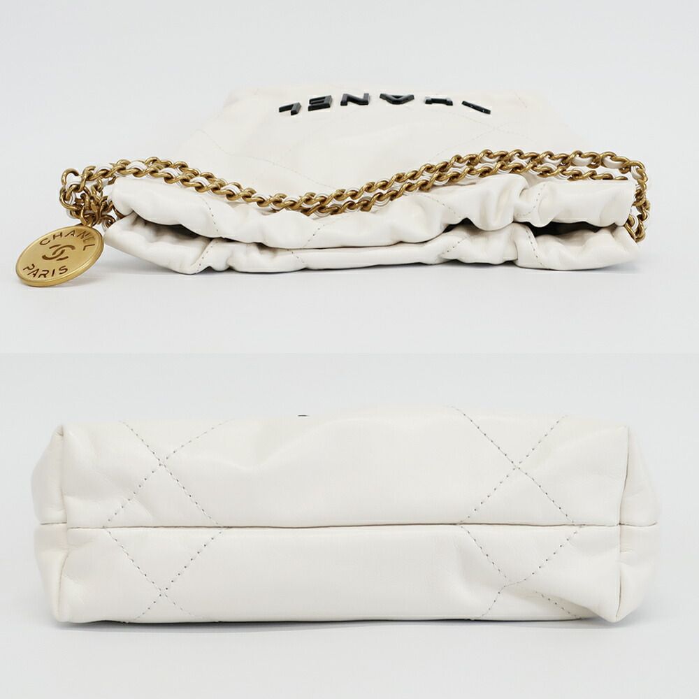 Chanel Ten 22 Mini 2-Way Shoulder Bag White Gold Shiny Calf Quilted — view 3