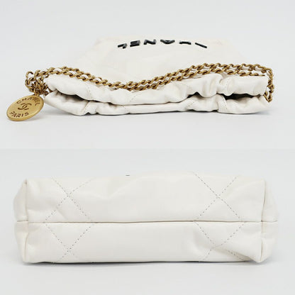 Chanel Ten 22 Mini 2-Way Shoulder Bag White Gold Shiny Calf Quilted — view 3