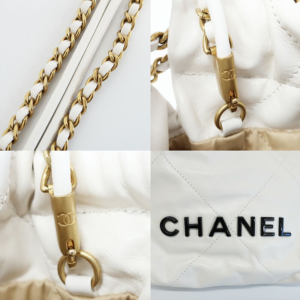 Chanel Ten 22 Mini 2-Way Shoulder Bag White Gold Shiny Calf Quilted — view 8