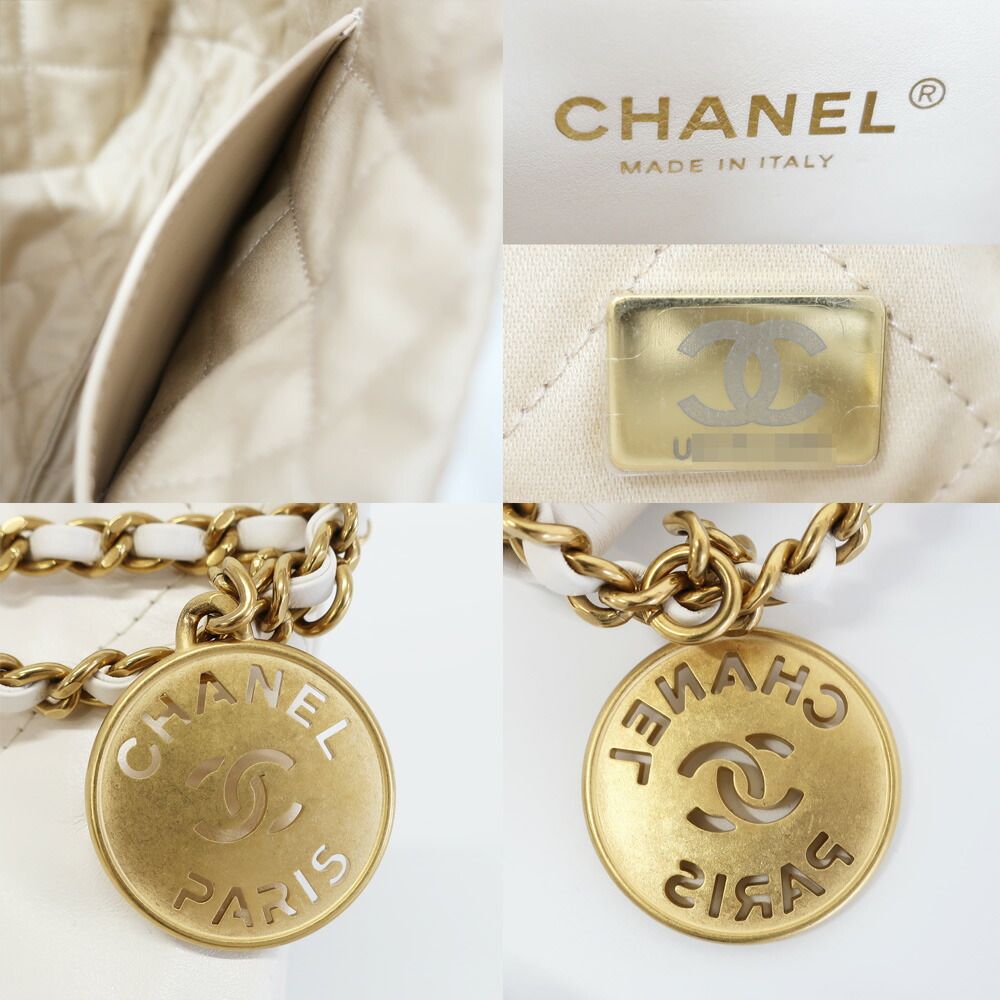 Chanel Ten 22 Mini 2-Way Shoulder Bag White Gold Shiny Calf Quilted — view 7
