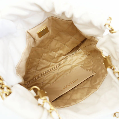 Chanel Ten 22 Mini 2-Way Shoulder Bag White Gold Shiny Calf Quilted — view 6