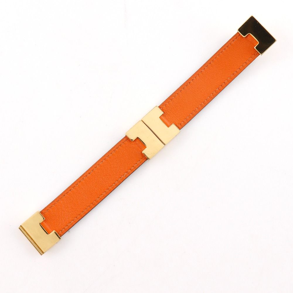 Hermes Roulis Reversible Leather Gold Plated Black Orange Bracelet — view 6