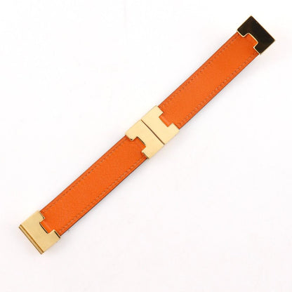 Hermes Roulis Reversible Leather Gold Plated Black Orange Bracelet — view 6