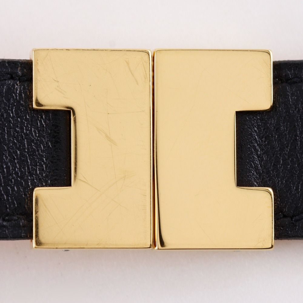 Hermes Roulis Reversible Leather Gold Plated Black Orange Bracelet — view 7