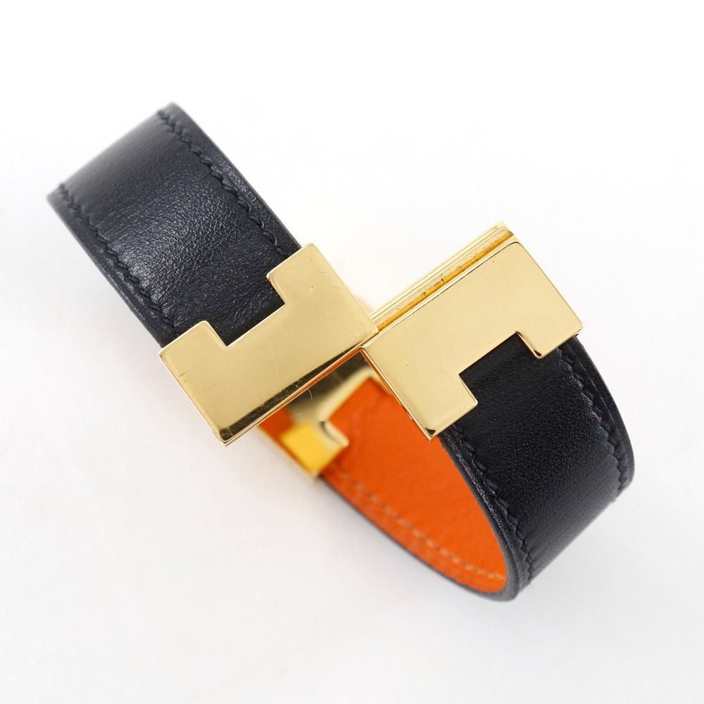 Hermes Roulis Reversible Leather Gold Plated Black Orange Bracelet — view 4