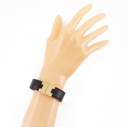 Hermes Roulis Reversible Leather Gold Plated Black Orange Bracelet — view 2
