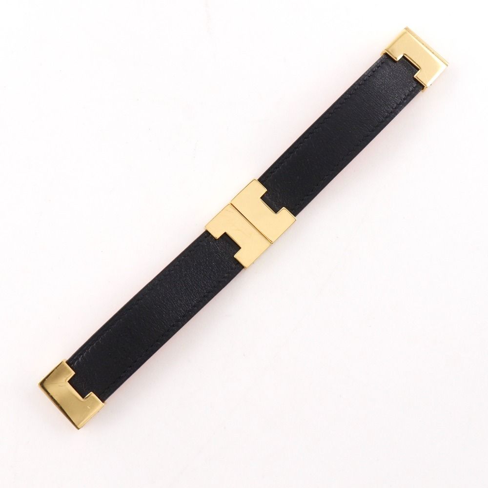Hermes Roulis Reversible Leather Gold Plated Black Orange Bracelet — view 5
