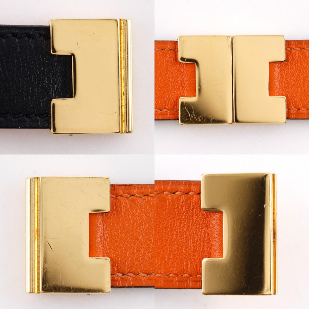 Hermes Roulis Reversible Leather Gold Plated Black Orange Bracelet — view 9