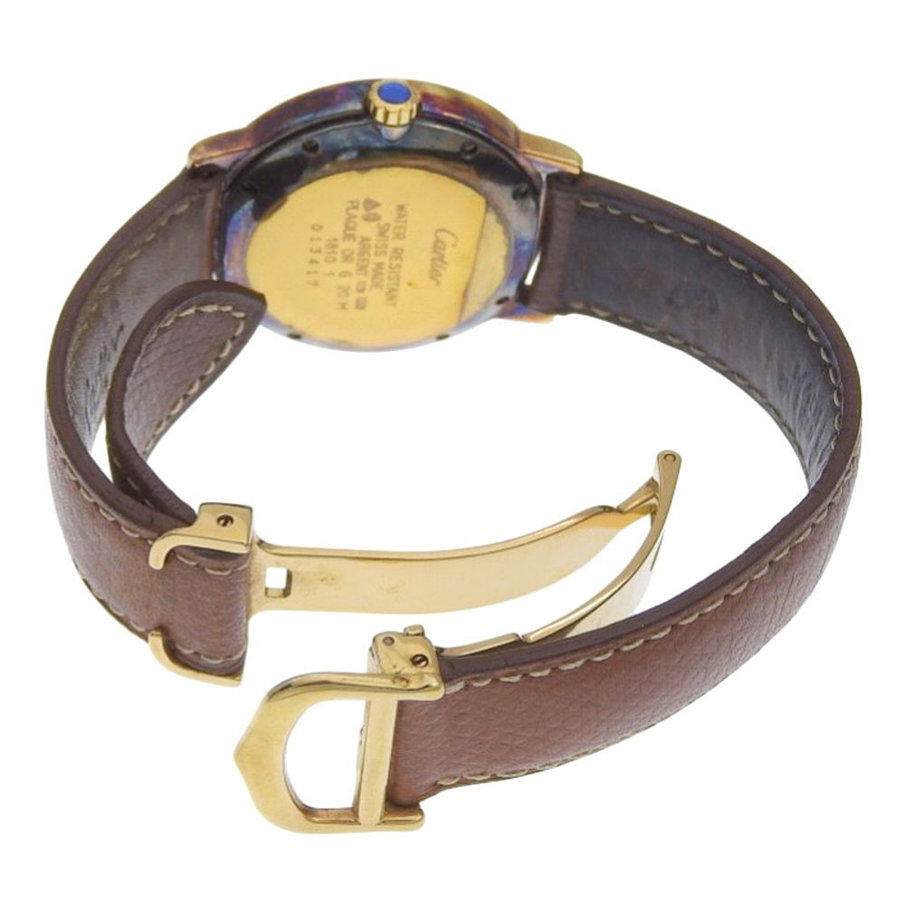 Cartier Mastrond 925 Sterling Silver Leather Gold Quartz Analog Display White — view 5