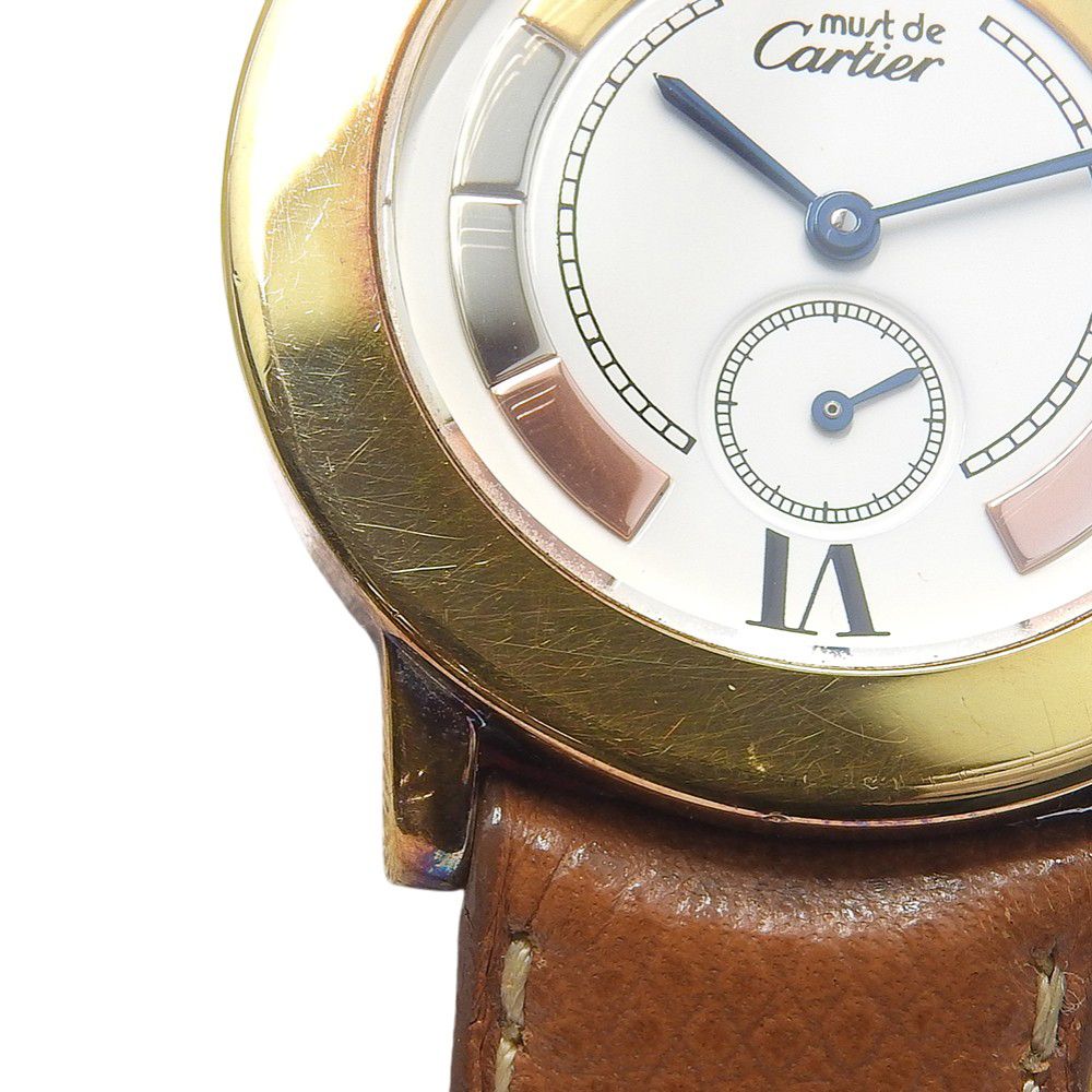 Cartier Mastrond 925 Sterling Silver Leather Gold Quartz Analog Display White — view 7