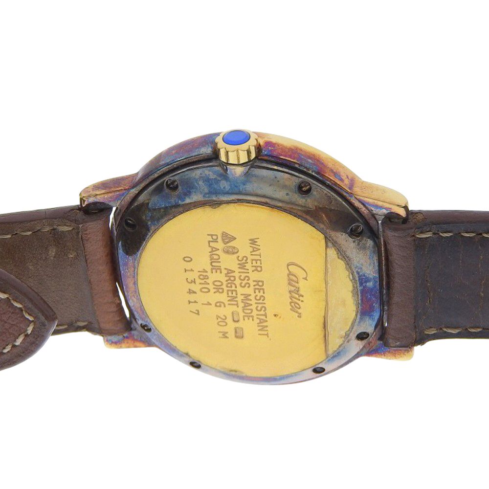 Cartier Mastrond 925 Sterling Silver Leather Gold Quartz Analog Display White — view 6